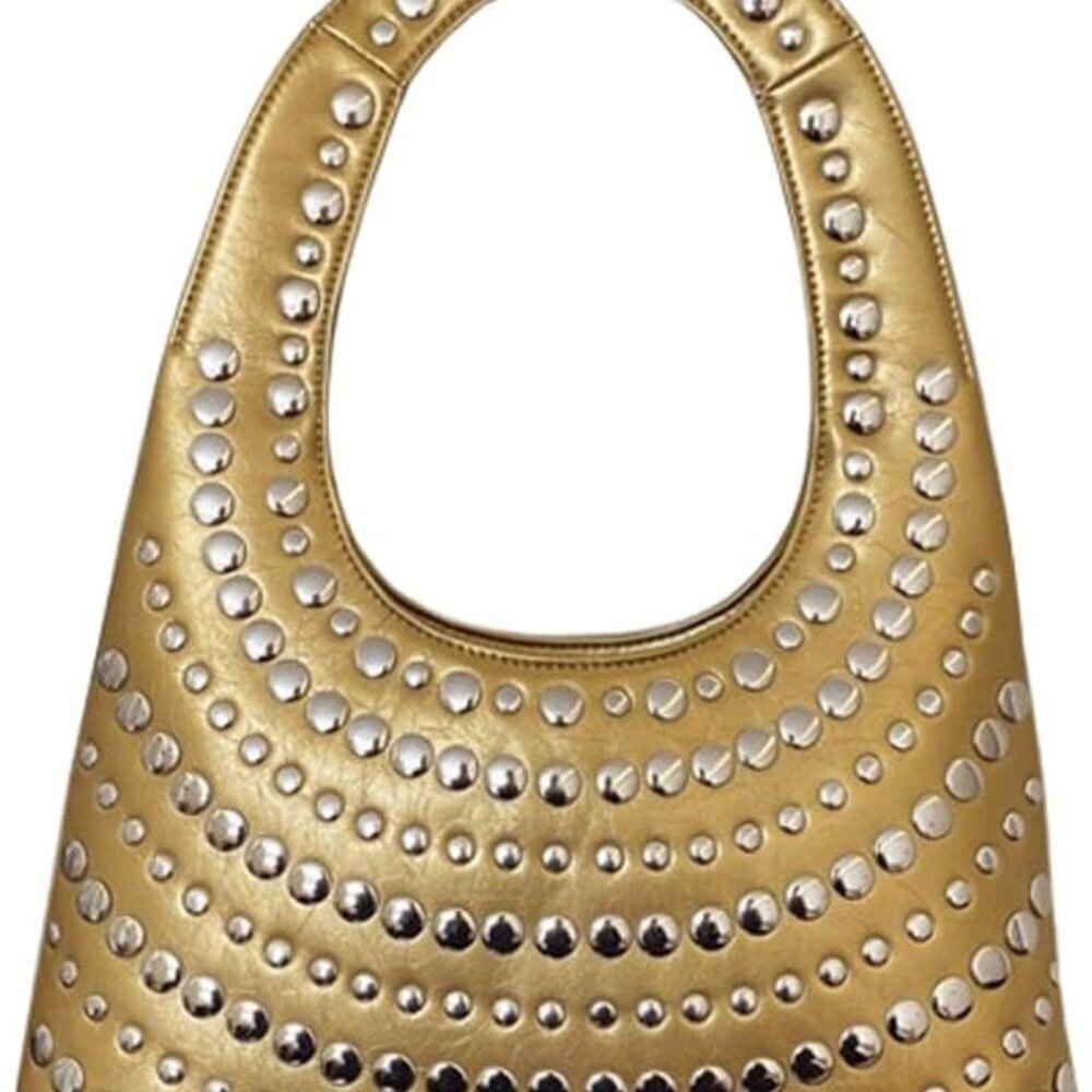 Y2k Crescent Hobo Bag Women PU Leather 90s Trendy Studded Shoulder Purse